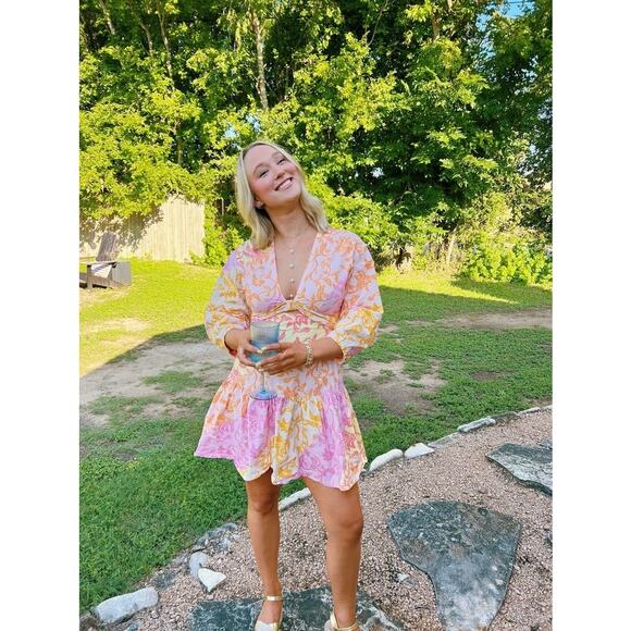 DEREK LAM 10 CROSBY X RTR Multicolor Floral Hourglass Cutout Mini Dress Size 46 - Picture 13 of 15